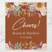 テラコッタ秋の葉結婚の花 ワインラベル (シングルラベル)