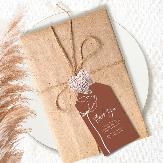 テラコッタ秋シンプルフローラ結婚ズサンキュー ギフトタグ