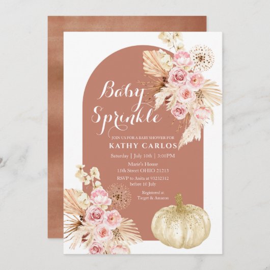 テラコッタ秋パンパスグラス&パンプキン招待状 招待状 (正面/裏面)