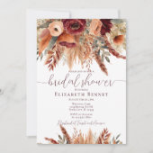 テラコッタ秋フラワーズパンパスグラスブライダルシャワー 招待状 (正面)