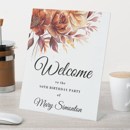 テラコッタ秋フラワーズ80th誕生日へようこそ 台座サイン (インサイチュ)