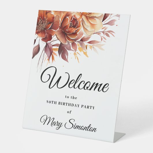 テラコッタ秋フラワーズ80th誕生日へようこそ 台座サイン (正面)