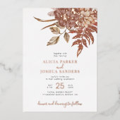 テラコッタ秋フローラボホ結婚リーフ 箔招待状 (正面)