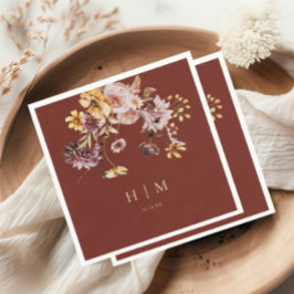 テラコッタ秋フローラモノグラム結婚ズ スタンダードカクテルナプキン