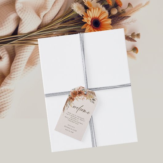 テラコッタ秋フローラ結婚ズウェルカムバッグ ギフトタグ