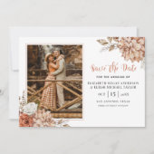 テラコッタ秋ボホフローラ写真保存する日付 招待状 (正面)