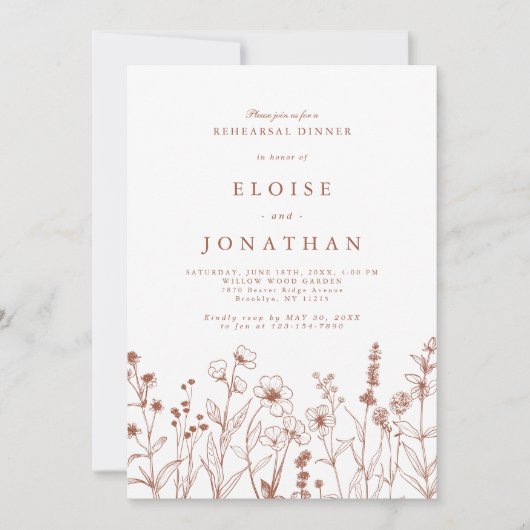 テラコッタ秋ボホワイルドフラワーリハーサルディナー 招待状 (正面)