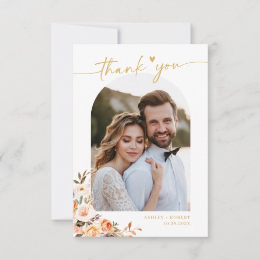 テラコッタ秋モダンフローラ結婚アーチの写真 サンキューカード (正面)