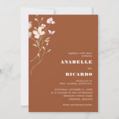テラコッタ秋ワイルドフラワーフォト結婚QRコード 招待状 (正面)