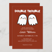 テラコッタ秋男女兼用ツインズベビーシャワー 招待状 (正面/裏面)