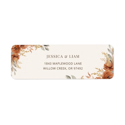 テラコッタ秋結婚フローラのメール差出人住所 ラベル (正面)