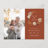 テラコッタ秋結婚リースの写真Save The Date 案内ポストカード (正面)
