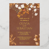 テラコッタ紅葉ボホ秋の結婚式詳細 箔招待状 (正面)