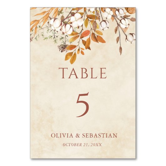 テラコッタ紅葉ボホ秋の結婚式 テーブルナンバー (正面)