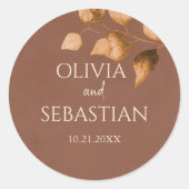 テラコッタ紅葉ボホ秋の結婚式 ラウンドシール (正面)
