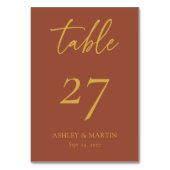 テラコッタ素朴とマスタードのウェディングレセプション テーブルナンバー (正面)