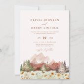 テラコッタ素朴の山結婚の野草 招待状 (正面)