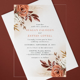 テラコッタ素朴の花とパンパスグラス結婚ズ アクリル招待状