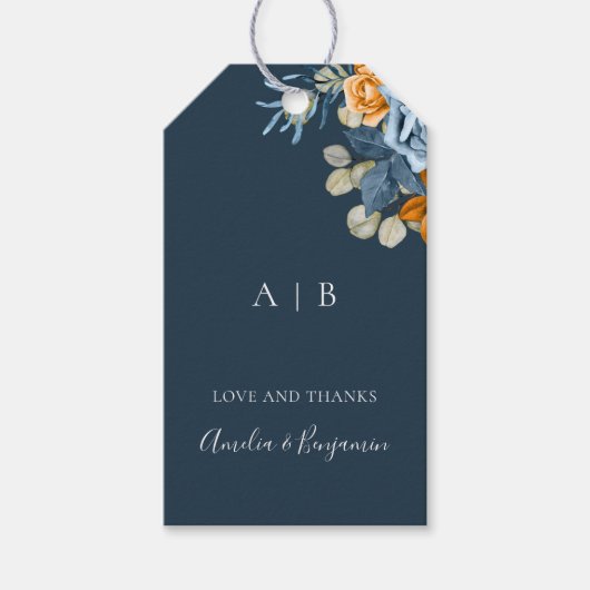 テラコッタ素朴ネイビーブルーラストサンキュー結婚ズ ギフトタグ (正面)