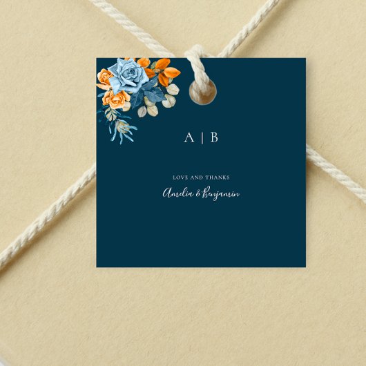 テラコッタ素朴ネイビーブルーラストサンキュー結婚ズ ギフトタグ