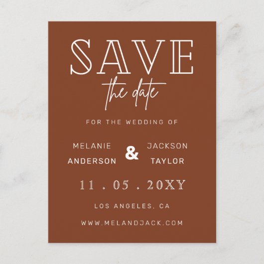 テラコッタ素朴バーンスオレンジボホ日付を保存 案内ポストカード (正面)