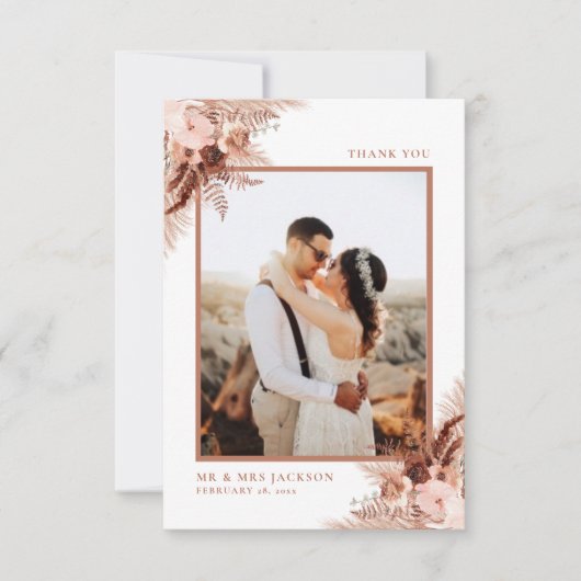 テラコッタ素朴パンパスグラスエレガントな結婚式 サンキューカード (正面)