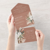 テラコッタ素朴パンパスユーカリ結婚プス オールインワン招待状 (貼ってはがせる)