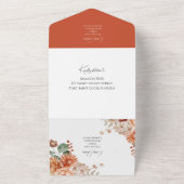 テラコッタ素朴フローラすべて1つの結婚式の招待 オールインワン招待状 (外側)