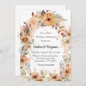 テラコッタ素朴フローラアー結婚チお祝い 招待状 (正面/裏面)