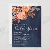 テラコッタ素朴フローラネイビーブルーブライダルシャワー 招待状 (正面)