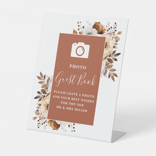 テラコッタ素朴フローラフォトゲストブック結婚ズ 台座サイン (正面)