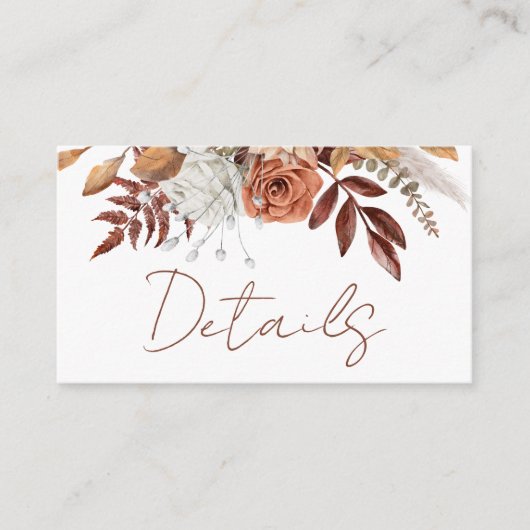 テラコッタ素朴フローラボホ秋の結婚式詳細 エンクロージャーカード (正面)