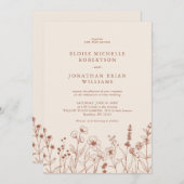 テラコッタ素朴フローラ秋ワイルドフラワー結婚ズ 招待状 (正面/裏面)