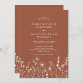 テラコッタ素朴フローラ秋ワイルドフラワー結婚ズ 招待状 (正面/裏面)