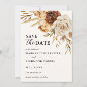テラコッタ素朴フローラ結婚式の日付を保存 招待状 (正面)