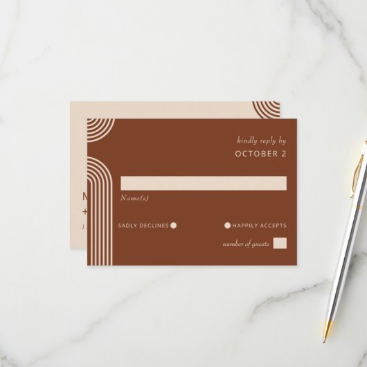 テラコッタ素朴ボホアーキッモダンド結婚ズ 出欠カード (正面/裏面インサイチュ)