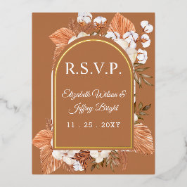 テラコッタ素朴ボホパンパスアルキッドRSVP 箔招待状ポストカード