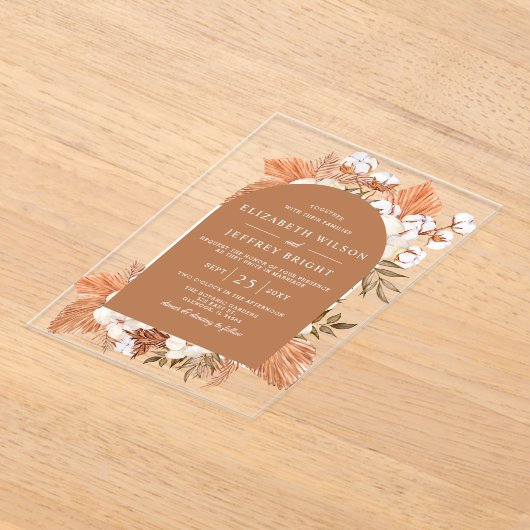 テラコッタ素朴ボホパンパスアーキッド結婚ズ アクリル招待状 (レイダウン)