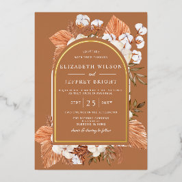 テラコッタ素朴ボホパンパスアーキッド結婚ズ 箔招待状
