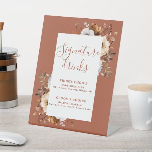 テラコッタ素朴モダンフローラシグネチャードリンク 台座サイン (インサイチュ)