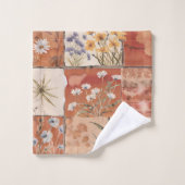 テラコッタ素朴ワイルドフラワーボホヴィンテージ自然 バスタオルセット (ウォッシュタオル)