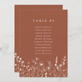 テラコッタ素朴ワイルドフラワー座席表カード 招待状 (正面/裏面)