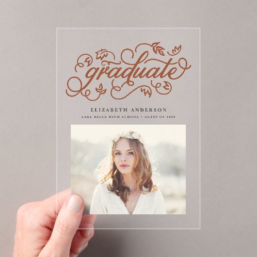 テラコッタ素朴書道写真卒業 アクリル招待状 (インサイチュ (ポータブル))