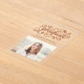 テラコッタ素朴書道写真卒業 アクリル招待状 (レイダウン)