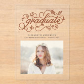 テラコッタ素朴書道写真卒業 アクリル招待状 (正面)