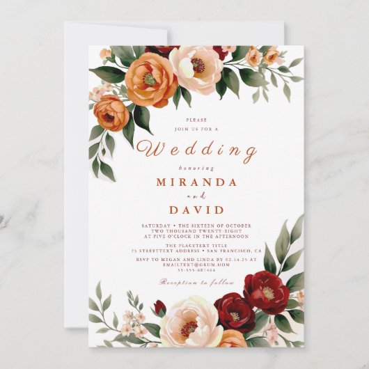 テラコッタ素朴秋パンパスグラス結婚ズ 招待状 (正面)