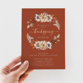 テラコッタ素朴秋フローラ感謝祭ディナー 箔招待状