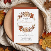 テラコッタ素朴秋フローラ感謝祭金ゴールド 箔招待状