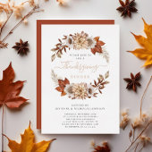 テラコッタ素朴秋フローラ感謝祭金ゴールド 箔招待状