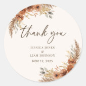 テラコッタ素朴秋フローラ結婚ズサンキュー ラウンドシール (正面)